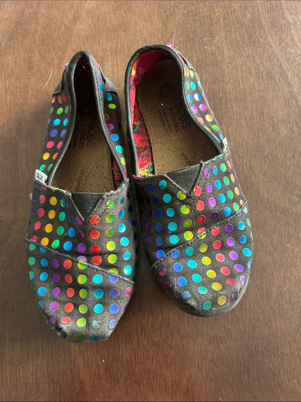 Skechers Black Slip-On Sneakers with Rainbow Polka Dots